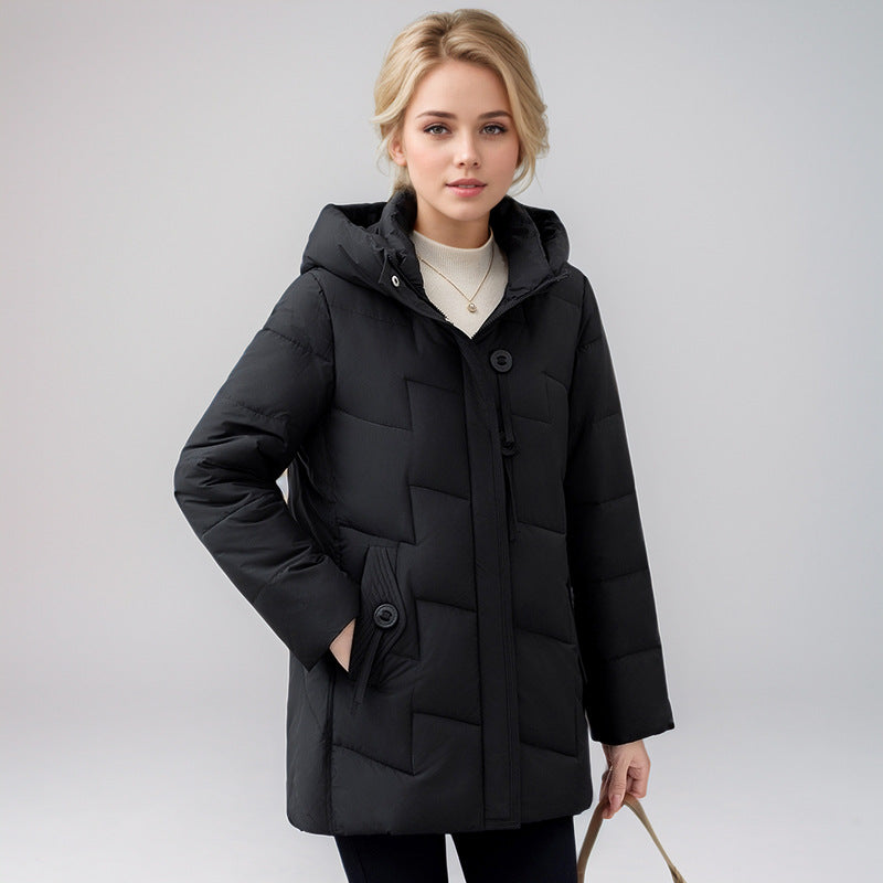 Damen modische gesteppte Winterjacke mit Kapuze und großen Taschen Heidi-Mode