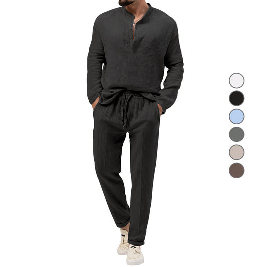 Herren Freizeit-Set aus atmungsaktivem Material mit Knopfleiste und elastischem Bund Heidi-Mode