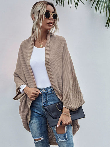 Heidi-Mode | Strickjacke Oversized Passform Wolle Strick Offen Front Fledermausärmel
