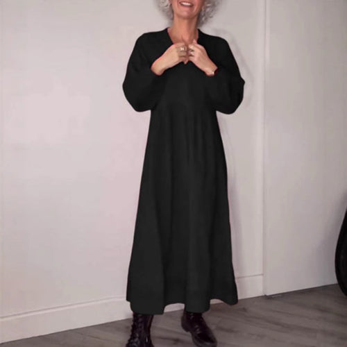 Damen Maxikleid mit elegantem V-Ausschnitt und bequemen langen Ärmeln Heidi-Mode