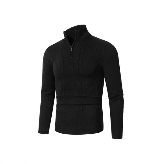 Herren Strickpullover mit modernem Zopfmuster und hohem Stehkragen Heidi-Mode