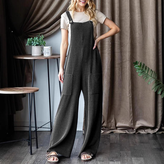 Damen lässiger Cord-Overall mit praktischen Taschen und breiten Beinen Heidi-Mode