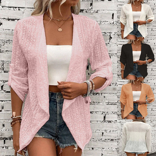 Damen Leichte Strickjacke mit asymmetrischem Schnitt und 3/4-Ärmeln Heidi-Mode