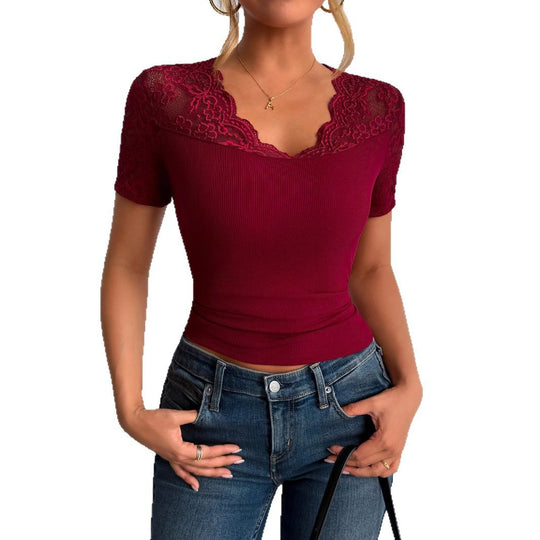 Damen Spitzen-Crop-Top mit elegantem Rundhalsausschnitt Heidi-Mode