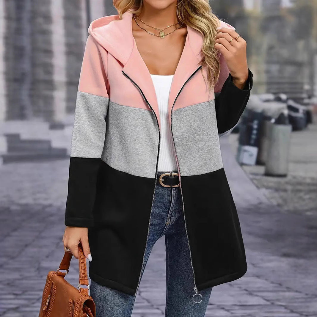 Damen Sportliche Übergangsjacke mit hohem Kragen und farblich abgesetztem Design Heidi-Mode