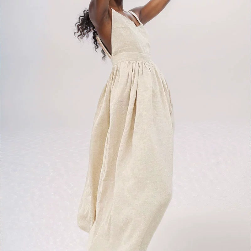Damen Maxikleid mit schmalen Spaghettiträgern und fließendem Schnitt Heidi-Mode