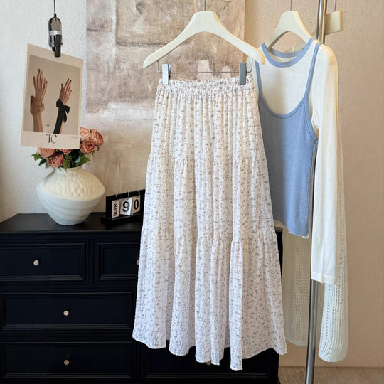 Damen Maxirock mit romantischem Blumenmuster und lässigem Design Heidi-Mode