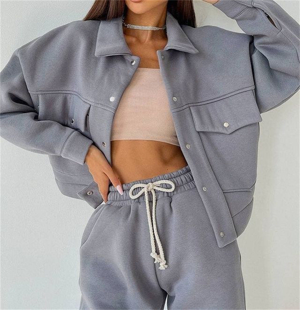 Damen lässiges Fleece-Set mit praktischer Jacke und bequemen Jogginghosen Heidi-Mode