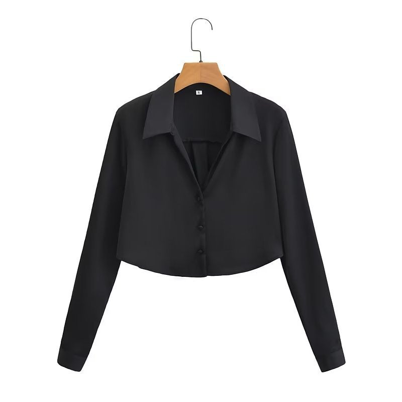Damen Crop-Bluse mit elegantem Kragen und durchgehendem Knopfverschluss Heidi-Mode