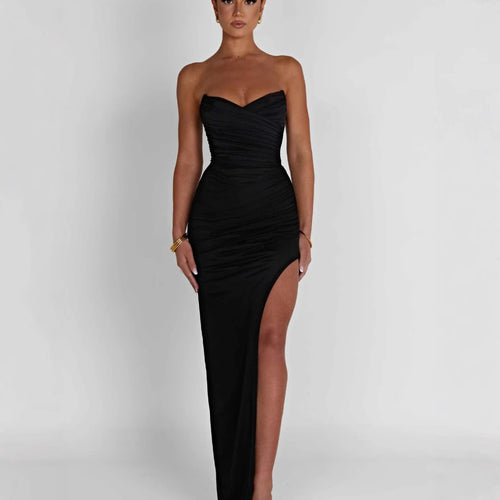 Damen Elegantes Wickelkleid mit schulterfreiem Design und hohem Schlitz Heidi-Mode