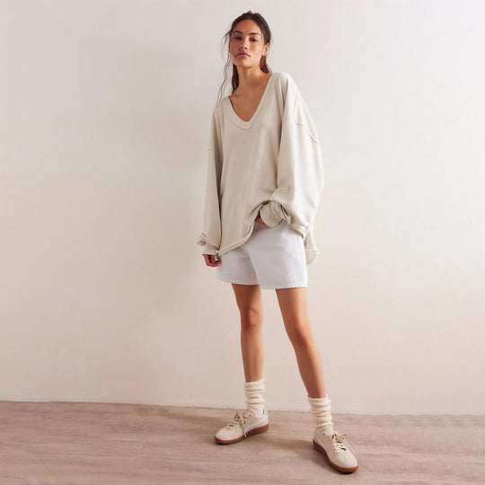 Damen oversized V-Ausschnitt Sweatshirt mit lässigem Schnitt Heidi-Mode
