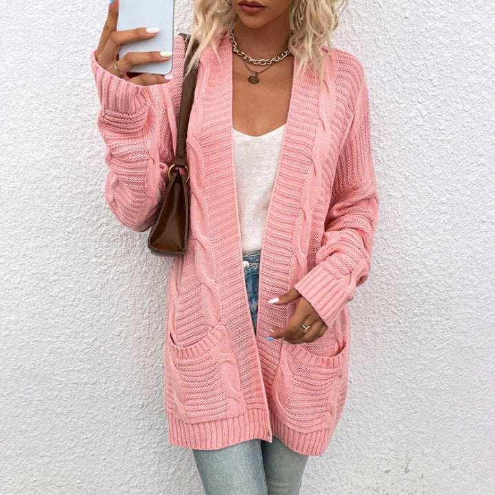 Damen Grobstrick-Cardigan mit großen Taschen und strukturiertem Design Heidi-Mode