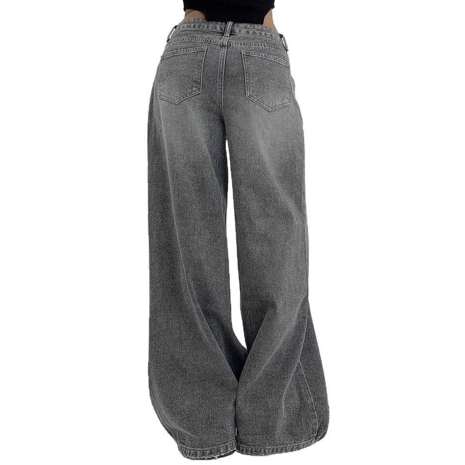 Damen Weite Jeans im lässigen Schnitt mit hohem Bund und modischen Steppnähten Heidi-Mode