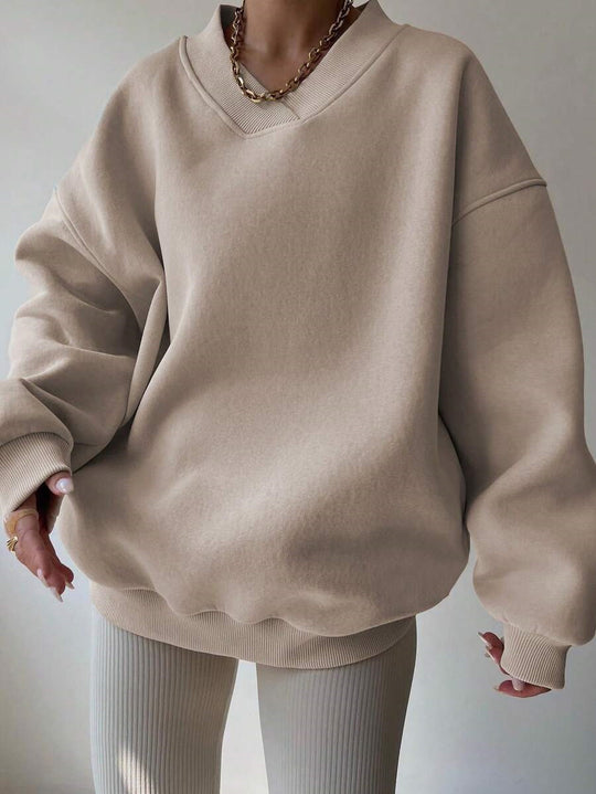 Damen lässiger Pullover mit tiefem V-Ausschnitt und oversized Schnitt Heidi-Mode