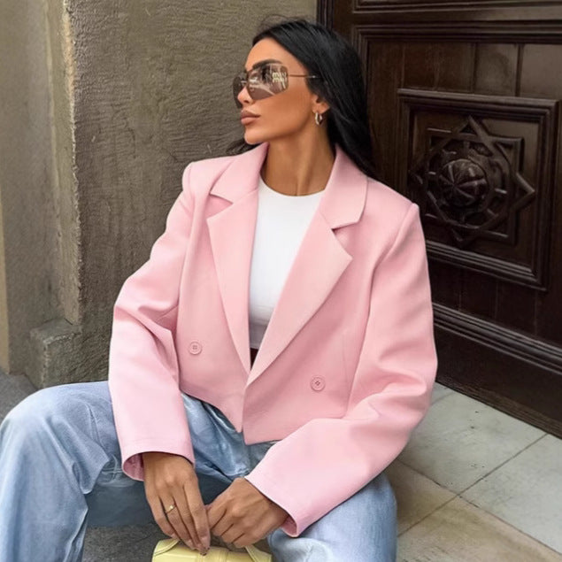 Damen Cropped Blazerjacke mit oversized Ärmeln und Detailknöpfen Heidi-Mode