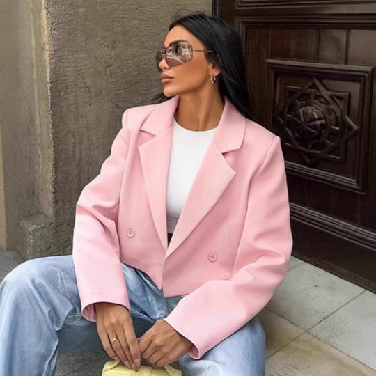 Damen Cropped Blazerjacke mit oversized Ärmeln und Detailknöpfen Heidi-Mode