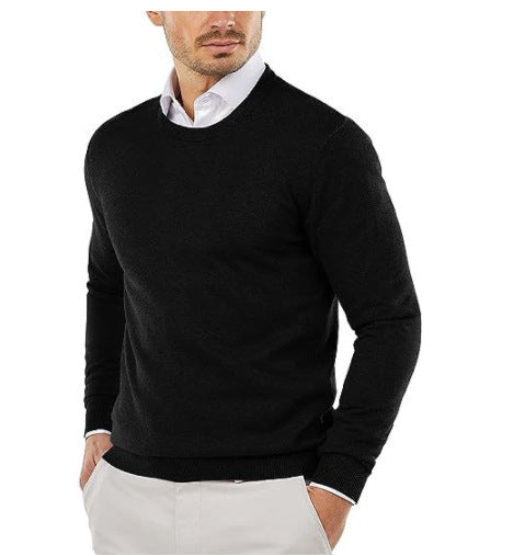 Herren eleganter Rundhals-Pullover aus feiner Baumwolle Heidi-Mode