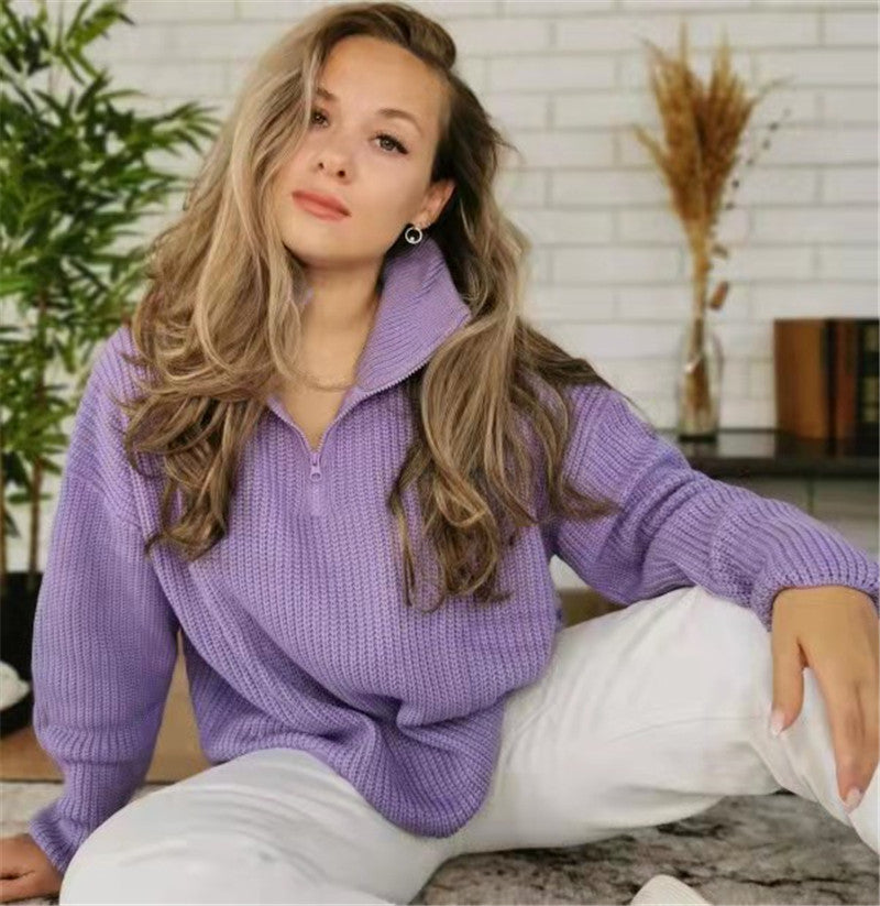 Damen Strickpullover mit Stehkragen Heidi-Mode