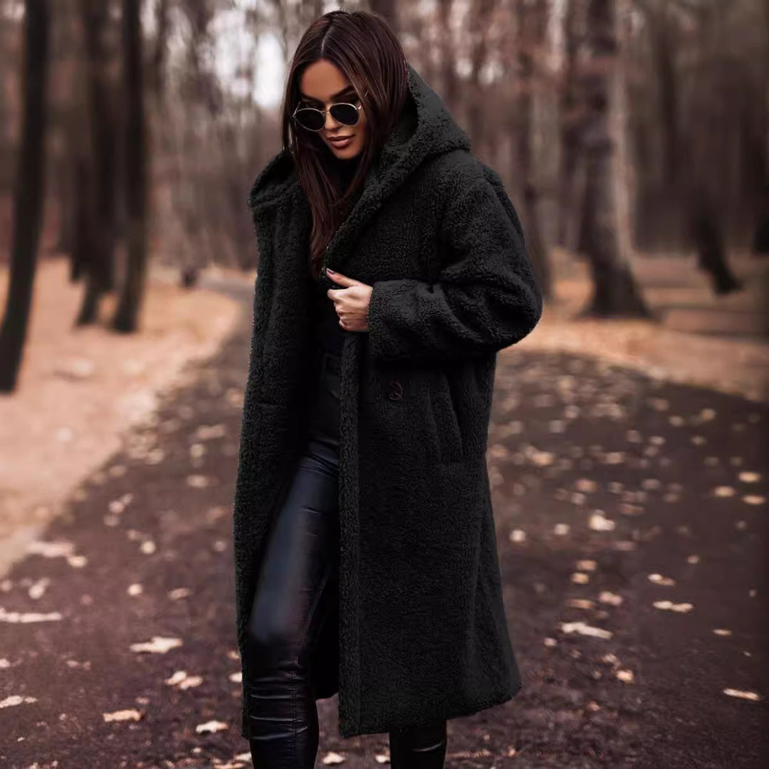 Damen kuschelige Teddyjacke im Oversized-Stil mit Kapuze Heidi-Mode