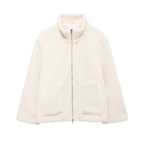 Damen Kuschelige Fleecejacke mit hohe Kragen und praktischen Taschen Heidi-Mode