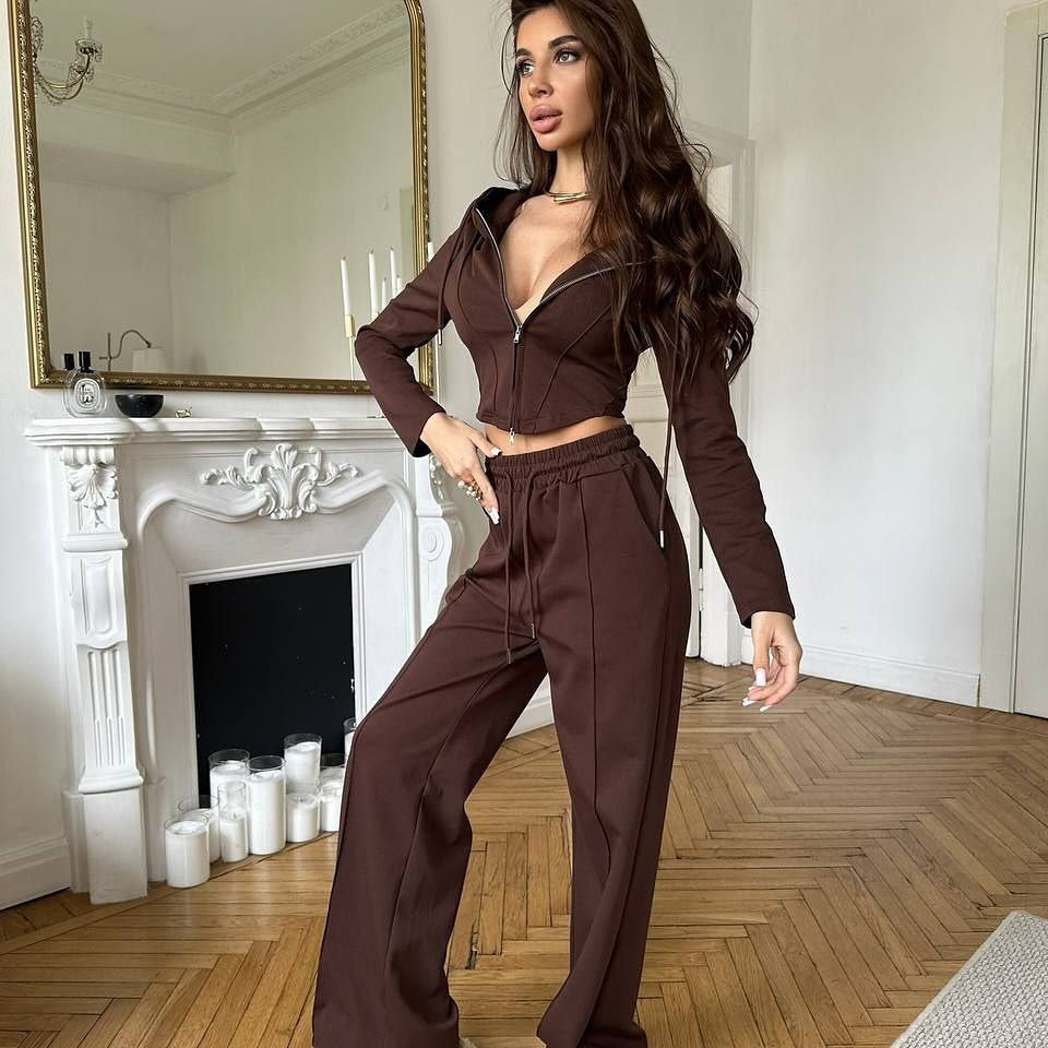Damen Loungewear-Set mit Zip-Hoodie und weitem Bund Heidi-Mode
