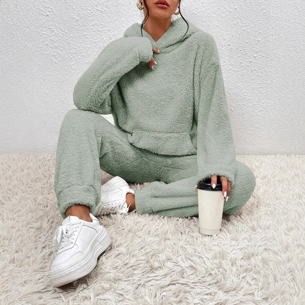 Damen Fleece-Loungewear-Set mit Kapuze und Taschen Heidi-Mode