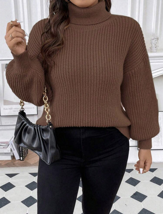 Damen Gemütlicher chunky Pullover mit Rollkragen und strukturiertem Strick Heidi-Mode