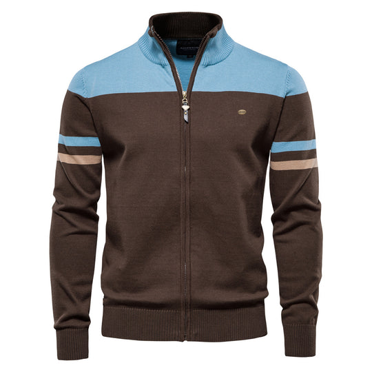 Herren Strickjacke mit modischem Zipper und sportlichem Farbblockdesign Heidi-Mode