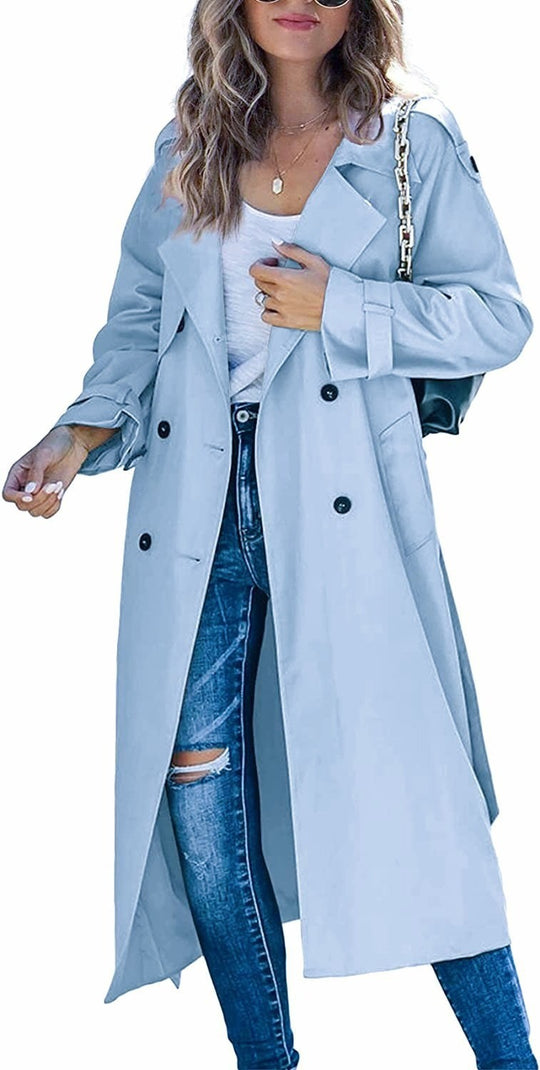 Damen Modischer Trenchcoat mit doppelter Knopfleiste und lässigem Schnitt Heidi-Mode