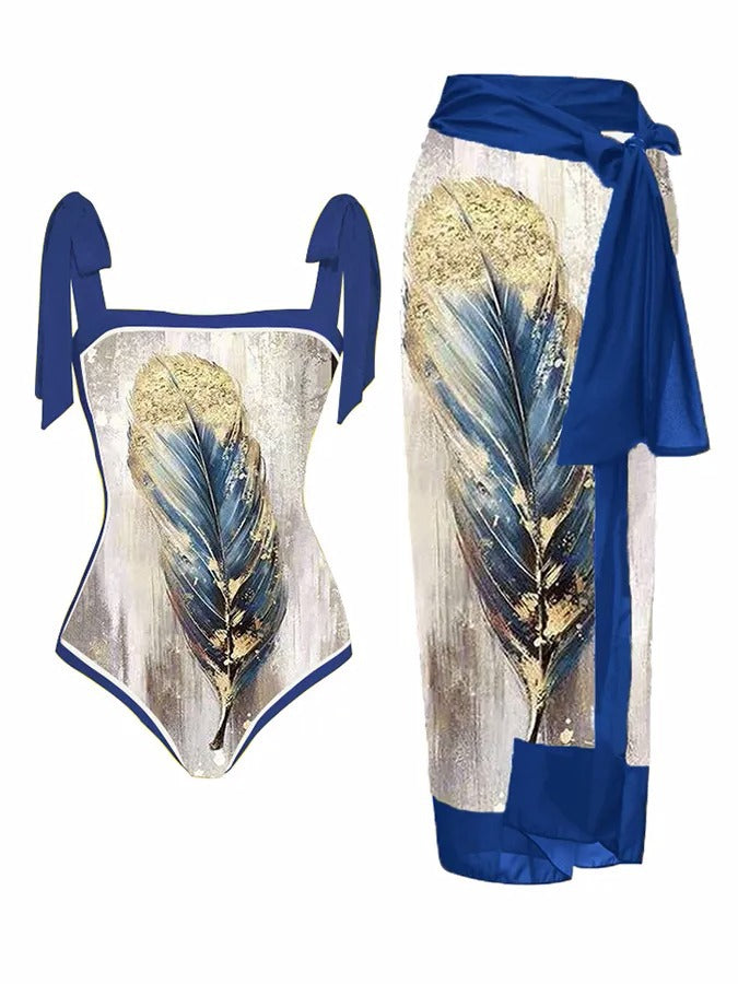 Damen Zweiteiliges Badeoutfit mit stilvollem Wickelrock und floralem Muster Heidi-Mode