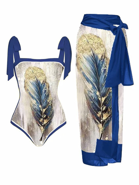 Damen Zweiteiliges Badeoutfit mit stilvollem Wickelrock und floralem Muster Heidi-Mode