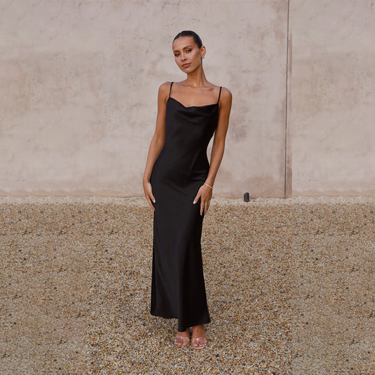 Damen Seidenmaxikleid mit elegantem Schnitt und schmeichelndem Design Heidi-Mode