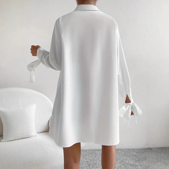 Damen Hemdblusenkleid mit eleganten Bändern an den Ärmeln Heidi-Mode