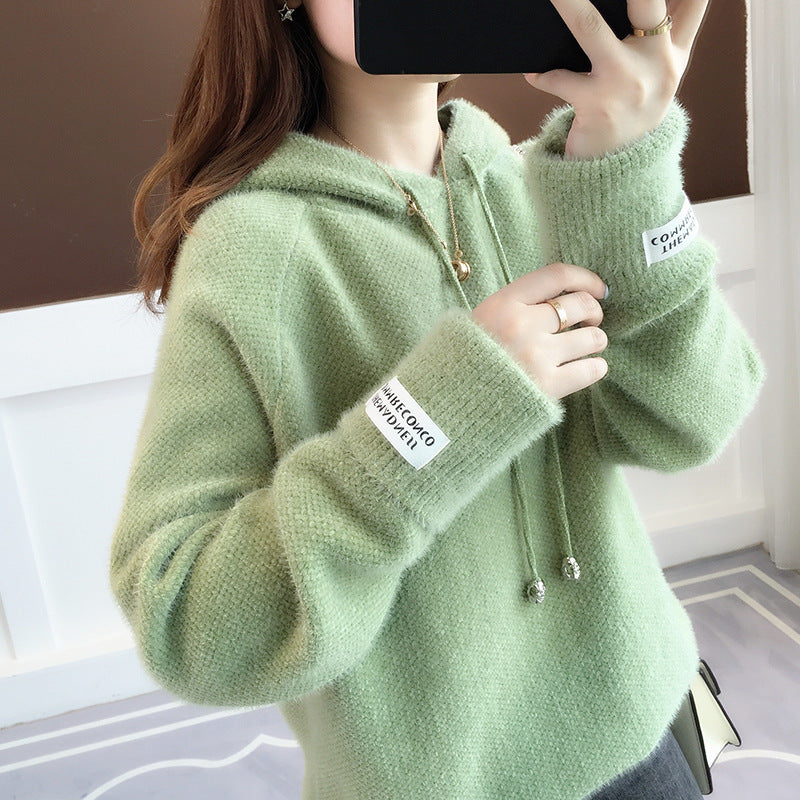 Damen Kuscheliger Hoodie mit Kordelzug und hohem Kragen Heidi-Mode