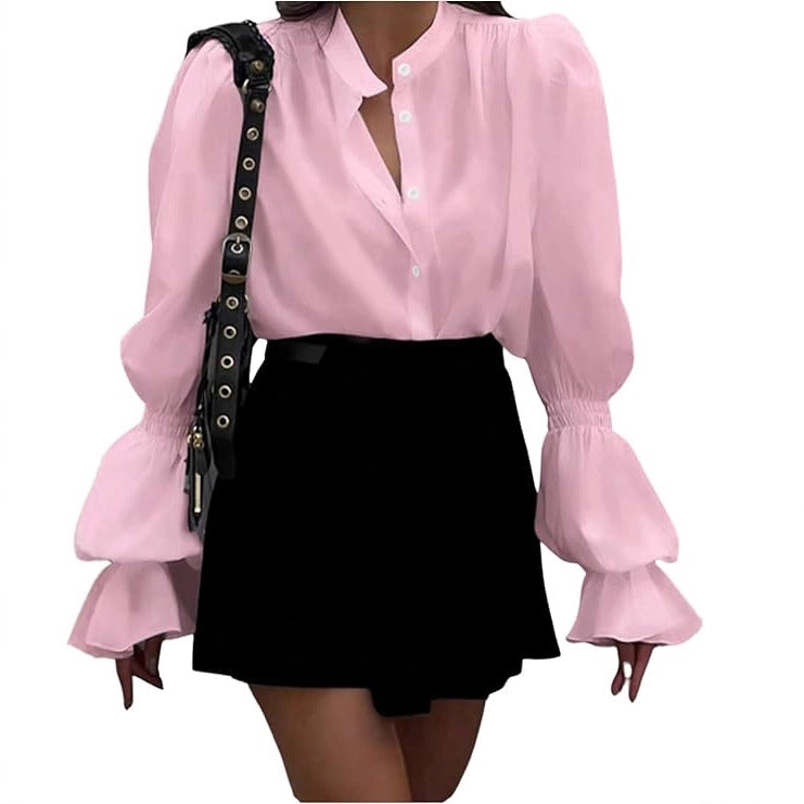 Damen Bluse mit eleganten Puffärmeln und zeitlosem Stehkragen Heidi-Mode