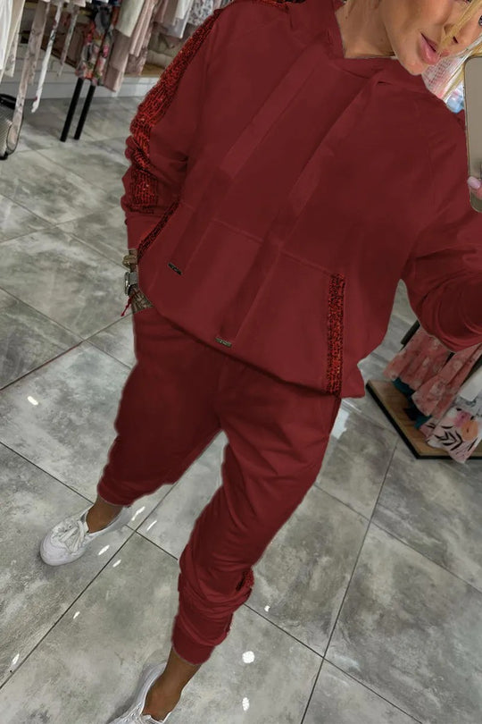 Damen Lässiges Sweat-Outfit mit dekorativem Kordeldetail Heidi-Mode