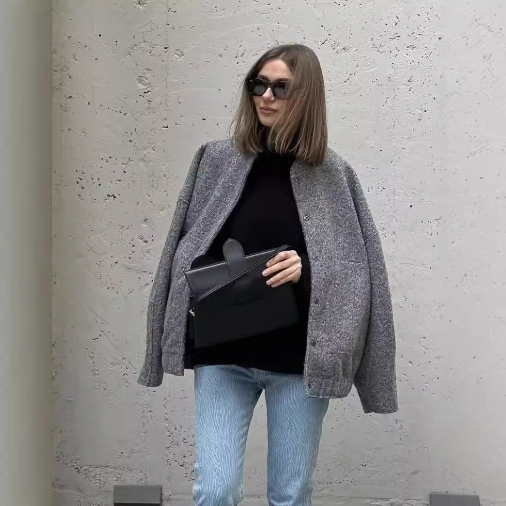 Damen Oversized Wolljacke im schlichten Design Heidi-Mode