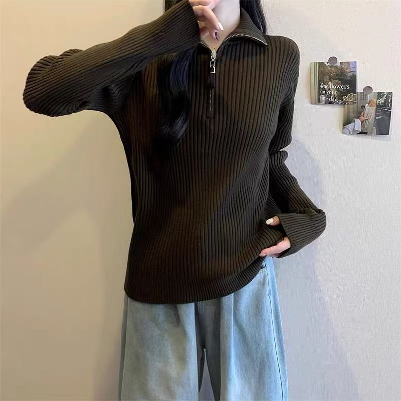 Damen Pullover mit Stehkragen und Reißverschluss Heidi-Mode