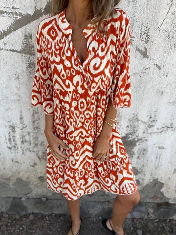 Damen lässiges Strandkleid mit lockerer Passform und schickem Druck Heidi-Mode