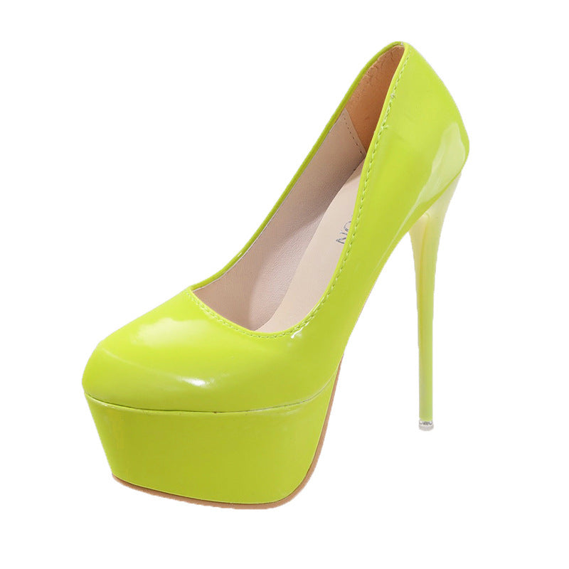 Damen Plateau-Pumps mit glänzendem Obermaterial und hohem Stiletto-Absatz Heidi-Mode