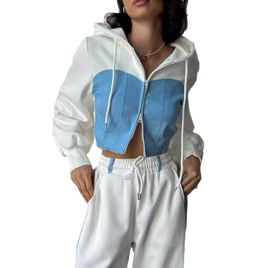 Damen lässiges cropped Sportset mit modernem Hoodie und bequemen Jogginghosen Heidi-Mode