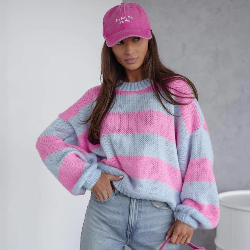 Damen lässiger Strickpullover mit luftiger Struktur und lockeren Ärmeln Heidi-Mode