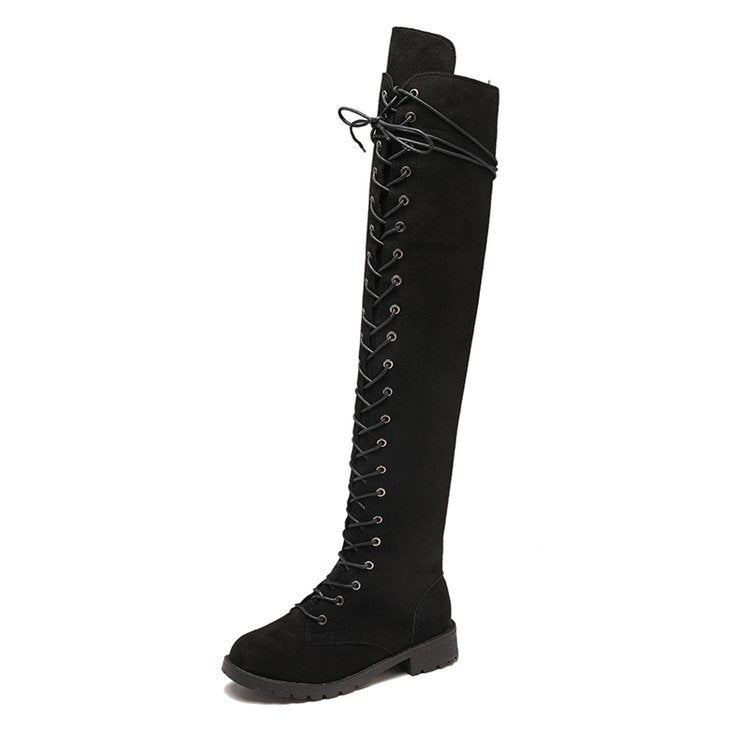 Damen Überknee-Stiefel mit modischem Schnür-Design und robustem Profil Heidi-Mode