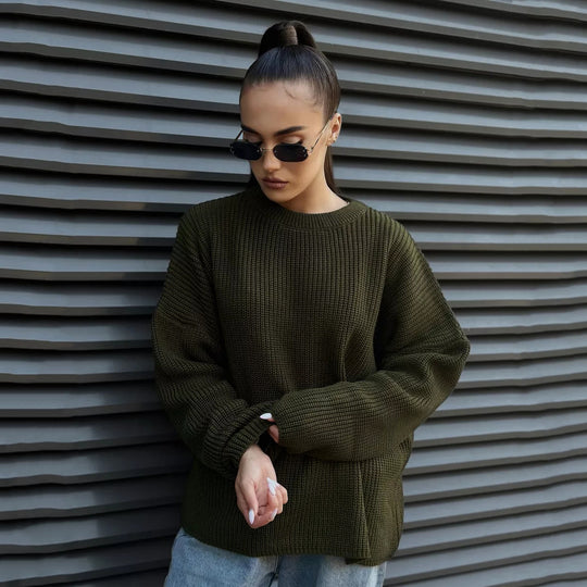 Damen lässiger Strickpullover mit weichem Material und oversized Schnitt Heidi-Mode