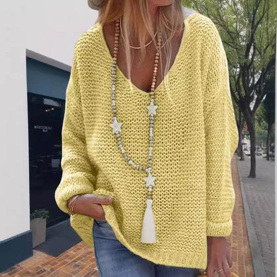 Damen Strickoberteil mit V-Ausschnitt und lässiger Passform Heidi-Mode