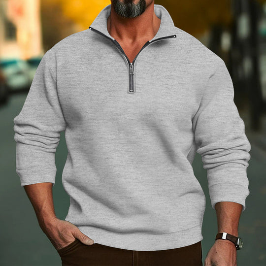 Herren Sweatshirt mit halblangem Reißverschluss und weichem Innenfutter Heidi-Mode