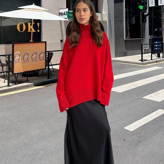 Damen Strickpullover mit hohem Kragen und weitem Schnitt Heidi-Mode