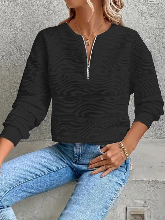 Damen lässiger Sweatshirt mit strukturiertem Design und Reißverschluss Heidi-Mode
