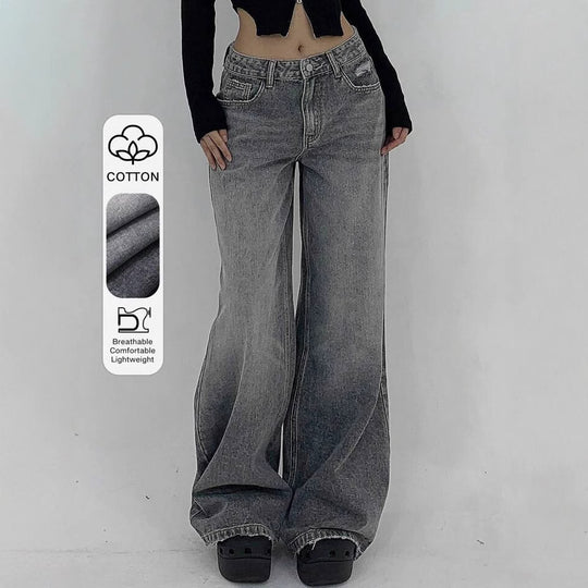 Damen Weite Jeans im lässigen Schnitt mit hohem Bund und modischen Steppnähten Heidi-Mode