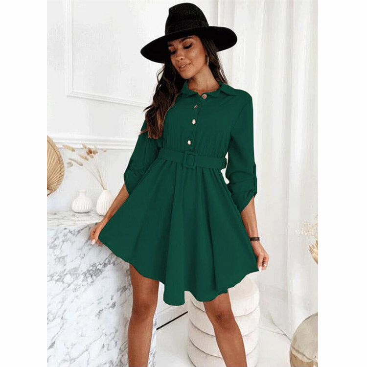 Damen Knielanges Hemdblusenkleid mit Taillengürtel und eleganten Details Heidi-Mode